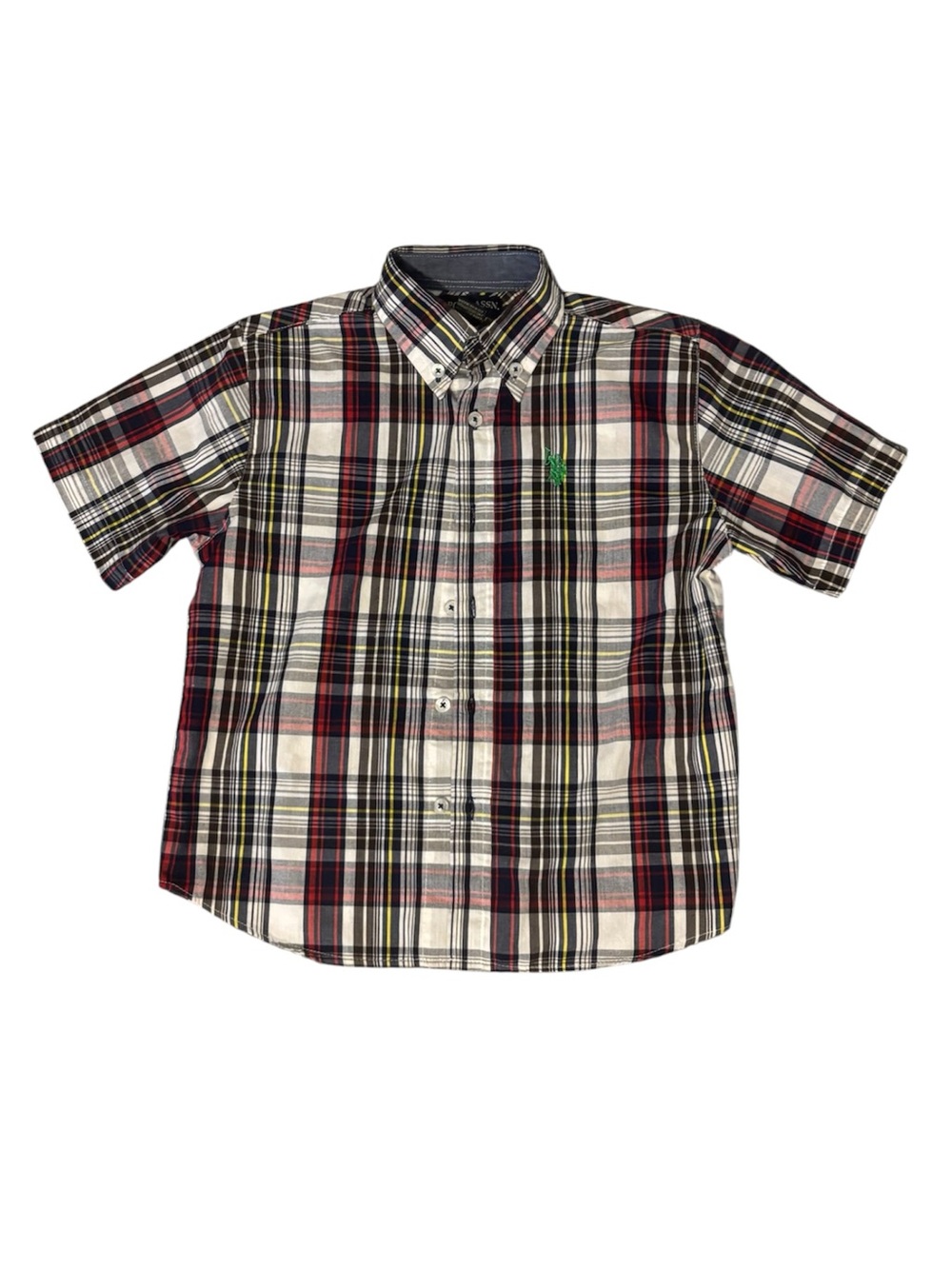 U.S. Polo Assn. Short-Sleeve Plaid Button-Down Shirt - Red, White, Black